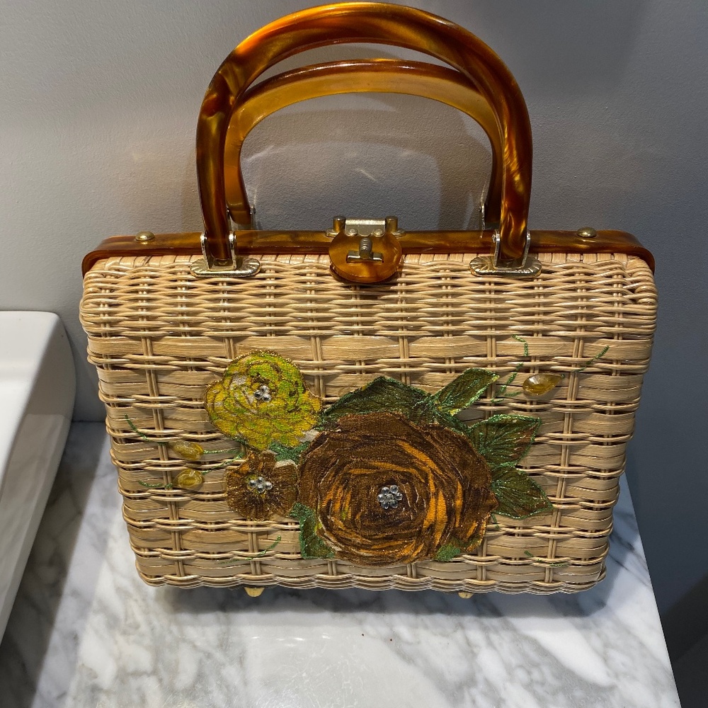 unique handmade in British Hong Kong vintage wicker purse